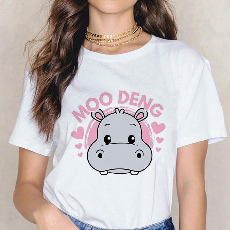 Funny Baby Hippo Moo Deng Tshirt Women Men Fashion T-shirt Streetwear Kawaii Cartoon T Shirt Harajuku Y2k Tee Tops Mange Clothes