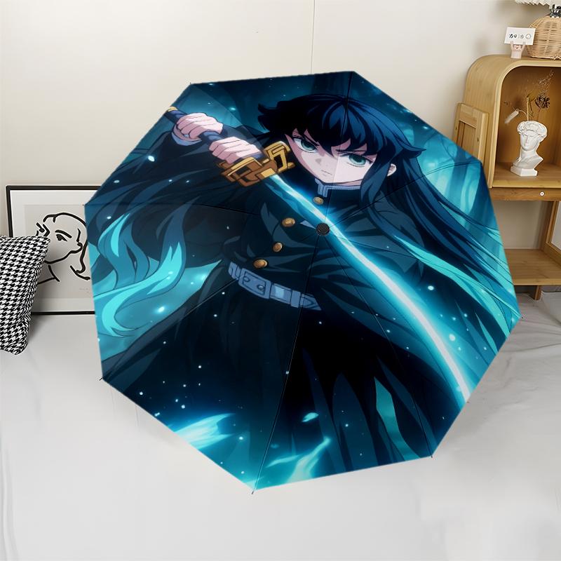Nezuko Demon Slayer Muichiro Tokito Print Automatic Umbrella, 8 Rib Iron Frame, Plastic Handle, Suitable for Outdoor Travel &Daily , Ideal Gift