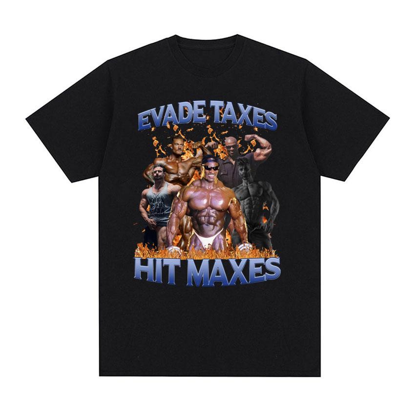 Hit Maxes Evade Taxes Meme T Shirt for Men Women Funny Raccoon Graphic T-shirts Men's Fashion Retro Oversized T-shirt Streetwear