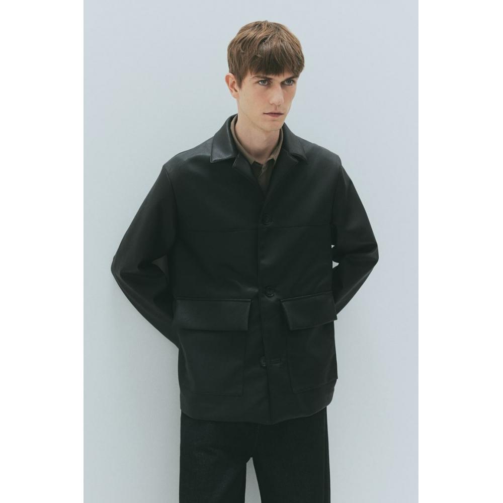 Куртка-рубашка с покрытием HM Regular Fit, черная