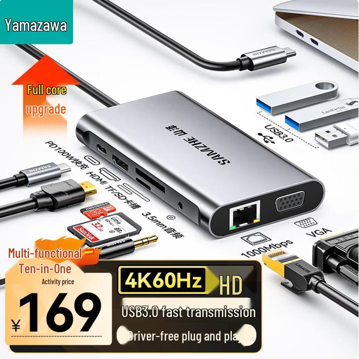 Док-станция ShanZe DKK6 USB-C: HDMI, Gigabit Ethernet, VGA, Аудио, USB-хаб.