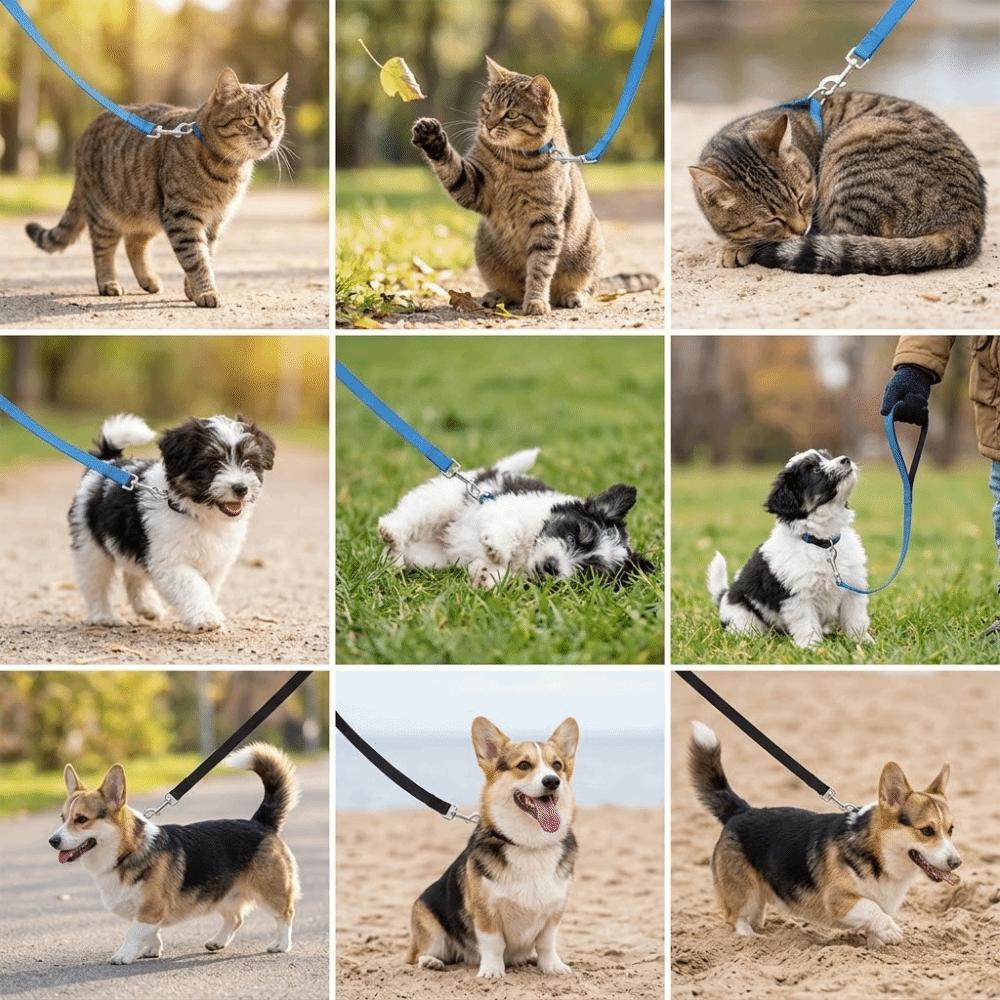 Adjustable Length Three Way Dog Leash Nylon Fabric Pet 3 In 1 Leash Dog Triple Leash  Pet Training