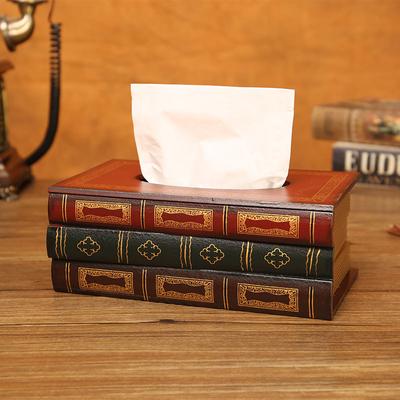Антикварная деревянная модель книги, коробка для салфеток, декоративная классическая объемная подставка для салфеток, домашняя повседневная необходимость, посуда, орнамент, ремесло