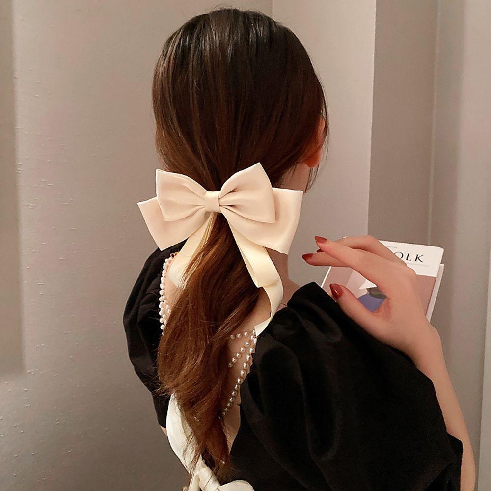 Vintage Bow Big Hair Hook Satin Women Hair Clips Hairpins Ponytail Holder Buckle Korean Barrettes