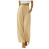Large Size Trousers Women's Cotton Linen Pants Elastic Waist Loose Casual Pocket Drawstring Wide Leg Pants