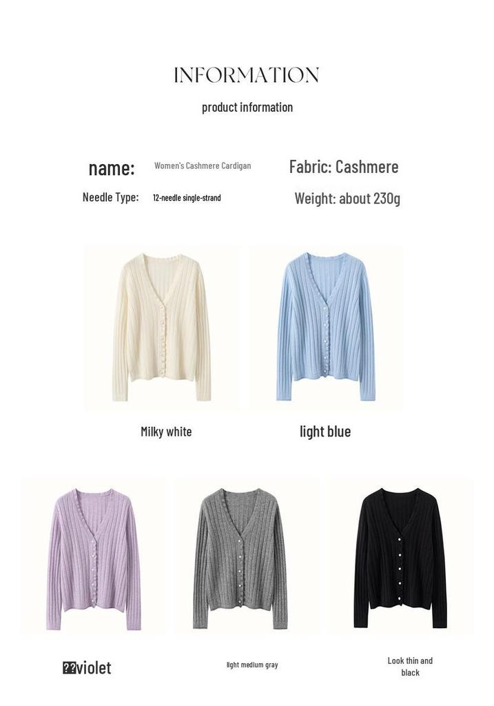 Women's Early Autumn Cashmere V-Neck Cardigan with Pearl Buttons - Slimming Knit Base Layer