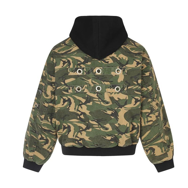 Winter Camo Puffer Jacket Mens Loose Fit Streetwear Hooded Zip Up Coat