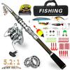 Telescopic Portable Fishing Gear Set 5.2:1 Gear Ratio Spinning Reel 1.8-3m Fishing Rod Bait Hook Line Accessory Package Suitable for Summer