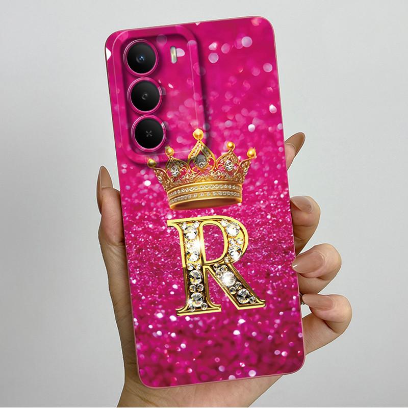 Чехол из жидкого силикона для Realme P3 Lite 4G RMX5300 Корона Первоначальные буквы Чехол для пары Телефона Ударопрочный Мягкая задняя крышка из ТПУ Fundas