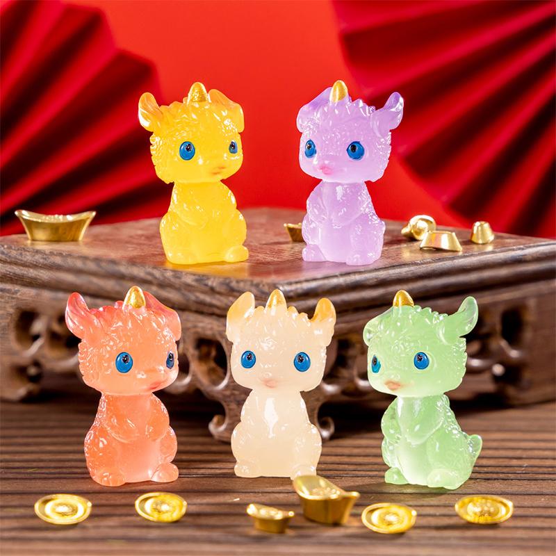 Mini Luminous Zodiac Dragon Figurine Simulation Loong Ornament Micro Landscape Car Interior Home Desktop New Year Decoration
