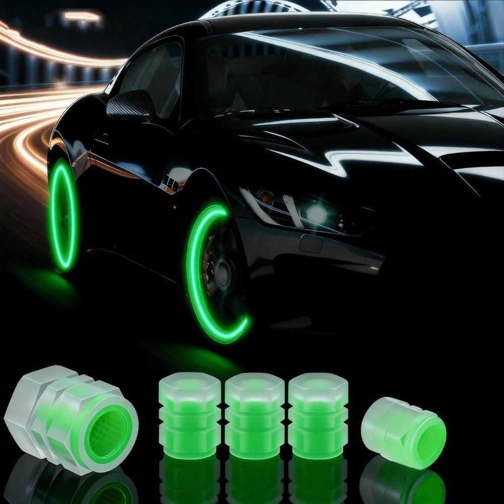 8Pcs Night Glowing Glowing Tire Valve Caps Super Bright Light Valve Core Cover Motorcycle Wheel
