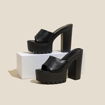 Крутые тапочки Новые водонепроницаемые настольные толстый каблук рыбий носок маффин подошва большого размера на высоком каблуке тапочки