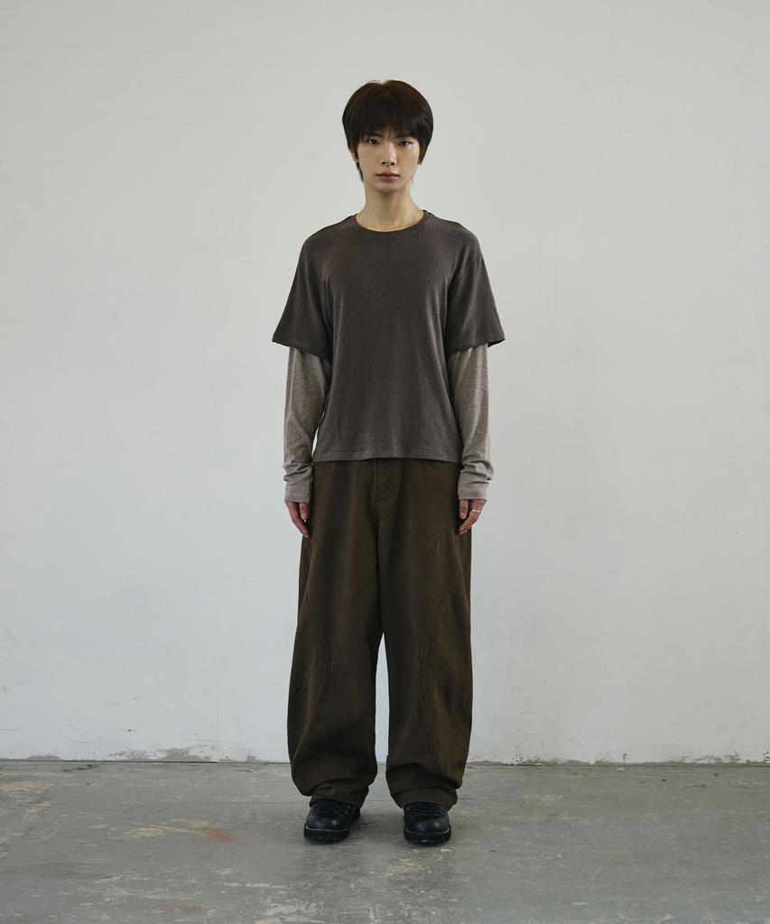 Seukeulaeteulpigsel Vtg Fade Dart Изогнутая Линия Хлопковые Брюки [Коричневый]