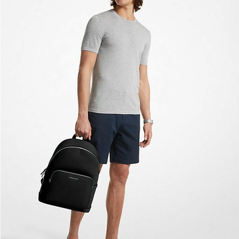 Michael Kors MK Cooper Logo Zip Closure Leather Laptop Backpack Medium Men backpacks Black 37S4LPCB8L-001