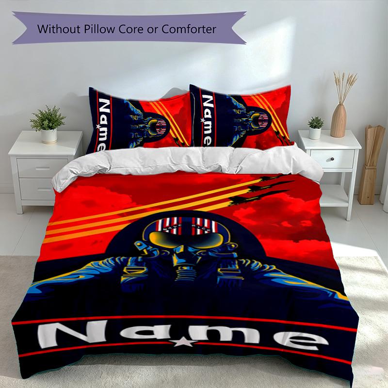 3pcs Custom Name Top Gun Maverick Bedding Set,Includes 1 Duvet Cover and 2 Pillowcases,All-season Bedroom Decor