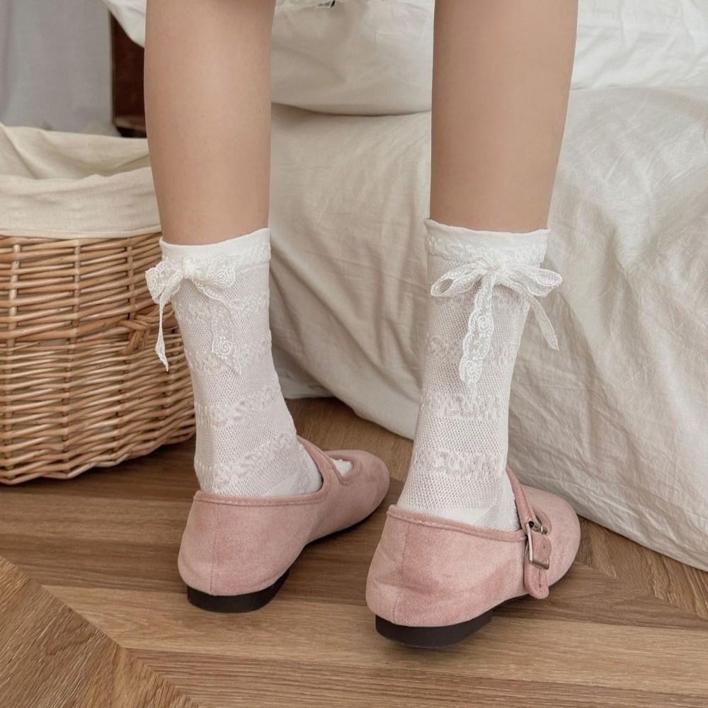 3Pairs Ins Style Lace Bow Socks Thin Sweet Socks Women Soft Mid Tube Socks  Lady