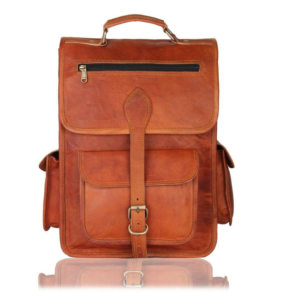 Brown Leather Men's Backpack Rucksack Bag Vintage Shoulder Laptop Messenger Bag