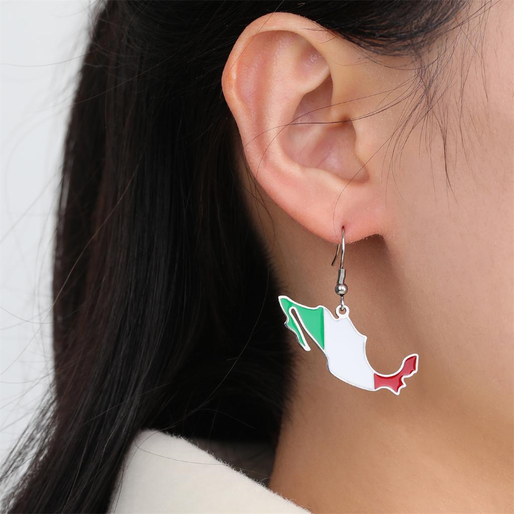 Drip Oil Mexico Map Earrings For Women Stainless Steel Gold Silver Color Charm Fashion Mexican Flag Earring Jewelry Gift