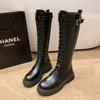 Fashion Women Combat Boots Female High Platform Gothic Shoes Black Leather Boots Lace Up Women Knee High Boots