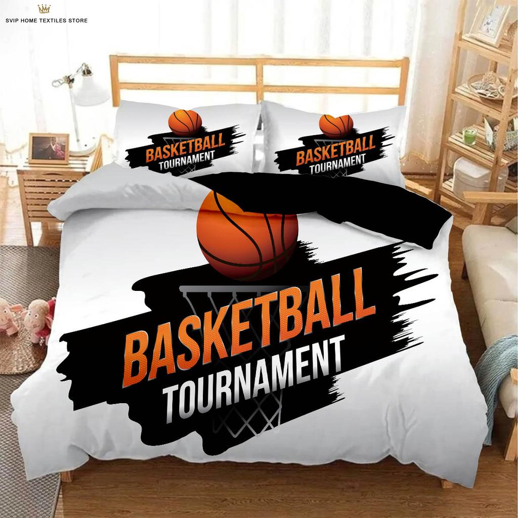 Black Basketball Print Quilt Cover Kids Gift Bedding Set Comfortable Duvet Cover Pillowcase Can Be Customized 3 Pieces