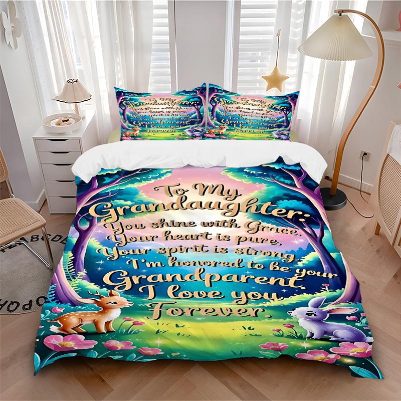 3PCs Grandparent Love Design Cover Set, Breathable Fabric, Machine Washable (1 Duvet Cover + 2 Pillowcases) (Without Quilt) yy250911159