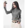 Y2K Grey Zipper Cardigan Women Vintage Black Crop Knit Sweater Female Harajuku Hippie Slim Jerseys Tops Jackets