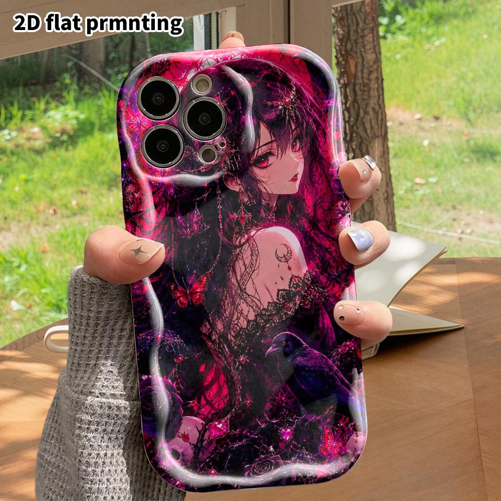 Phone case: 2D flat, fits iPhone 12, 13, 14, 15, 16, 17, 18 Pro, phone decoration, red-purple girly style, Halloween and Christmas gift