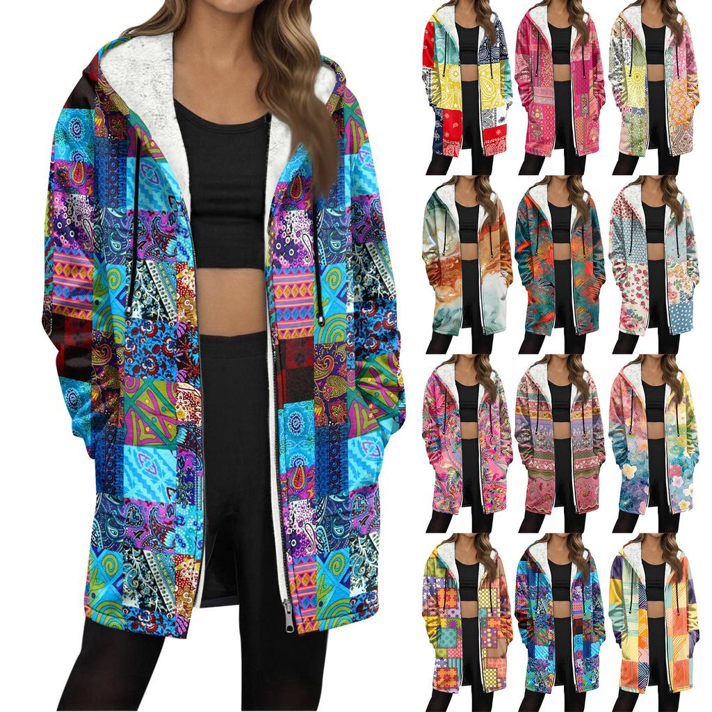 Женская модная флисовая куртка-худи свободного кроя на молнии с градиентным принтом