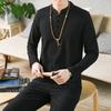 Men's Spring and Summer Chinese Style Suit Plus Size Long-sleeved T-shirt + Pants Two-piece Set