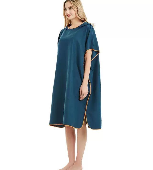 Hooded Microfiber Beach Poncho: Portable Wearable Towel Robe