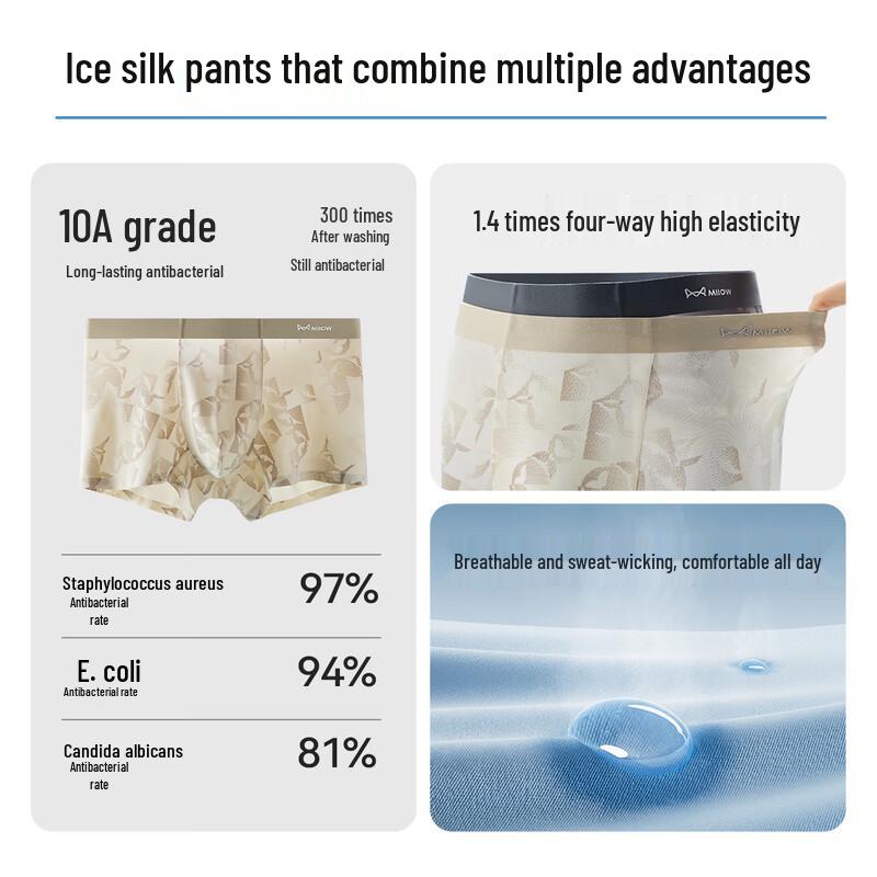 MiiOW Men's Ice Silk Traceless Boxer Briefs (3-Pack)