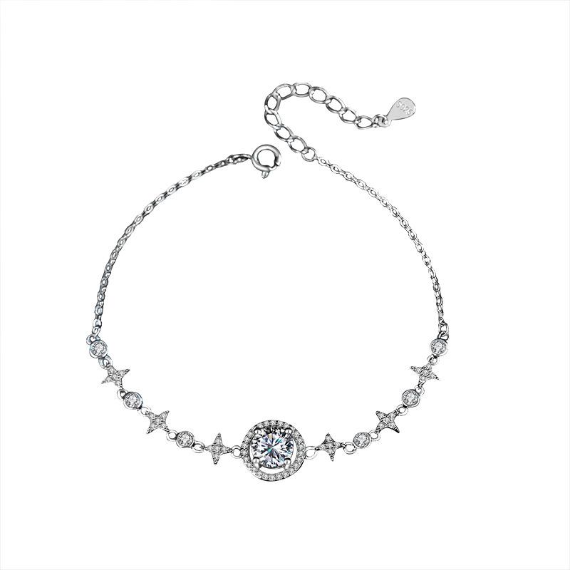 Браслет Full Sky Star Mosang с бриллиантами, чистое серебро Классический браслет из белого золота 1 карат с четырьмя когтями Mosang Stone, модный