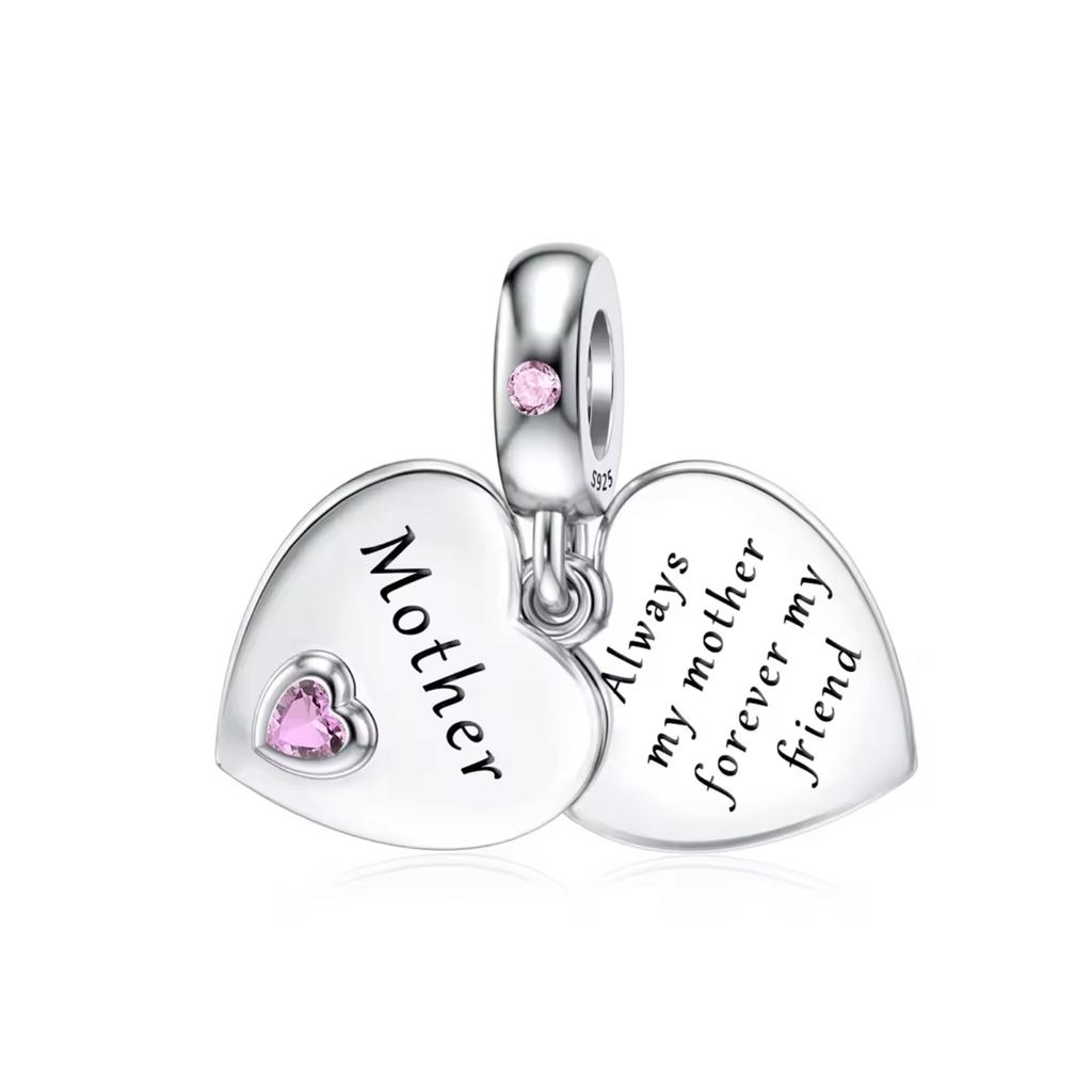 Медный Мать Сестры Дочь Друг Розовое Сердце Формы Шарм Подвеска Подходит Для Оригинального Браслета-Подвески Diy Женские Украшения