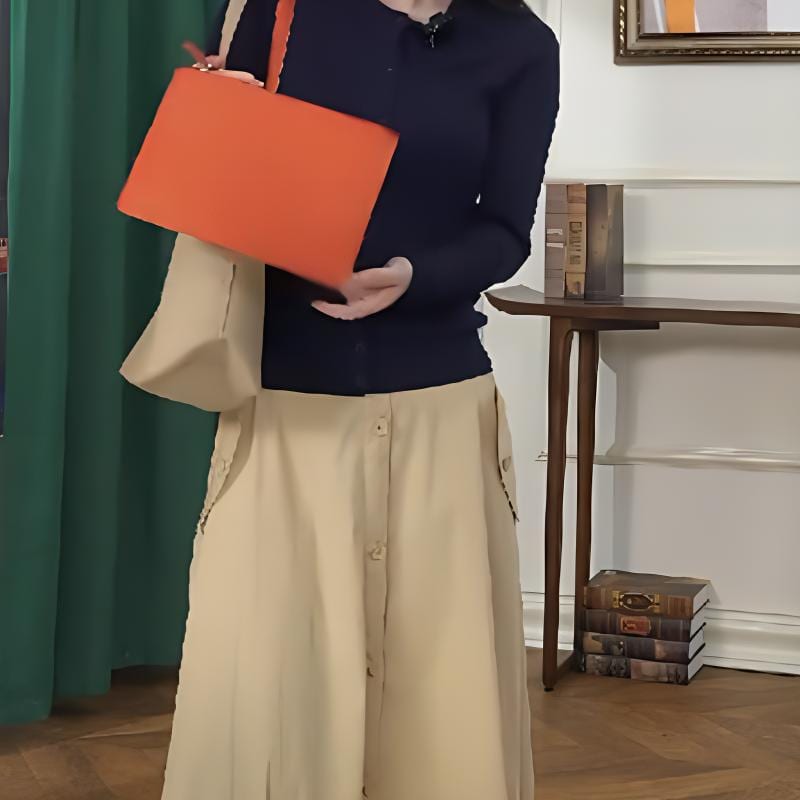 LACOSTE PVC Tote Bag, Shopping Bag, Handbag, Shoulder Bag Large Women's Khaki & Orange NF2142AA-N88