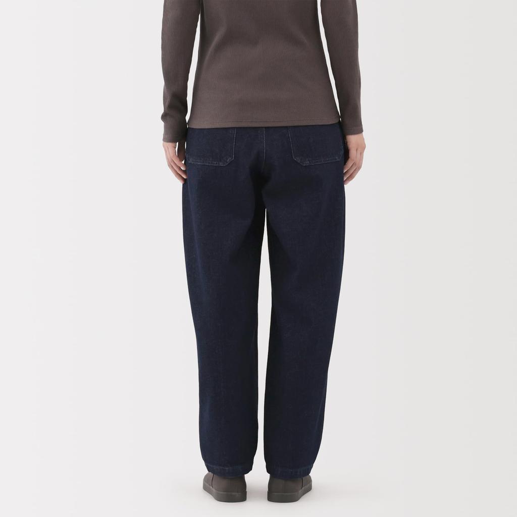 MUJI Джинсы-бочки из денима с добавлением капока, темно-синие, размер S, женские, (BE1YFA5A)