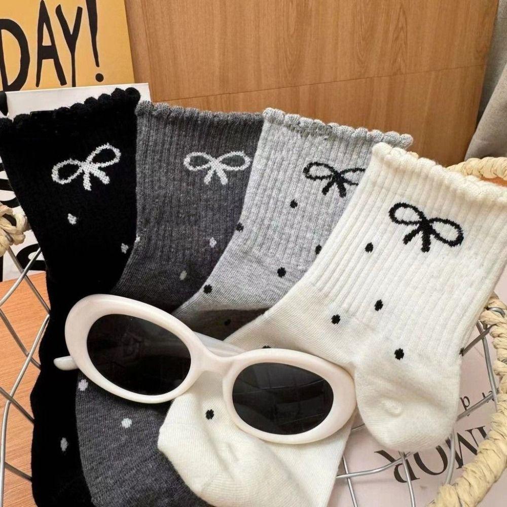 Sweat Absorption Mid Tube Socks Spring and Autumn Ruffle Dot Socking New Dot Socks  for Women