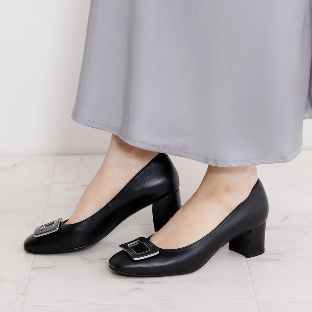Himiko Square Buckle Chunky Heel Pumps / 643103 Black 235