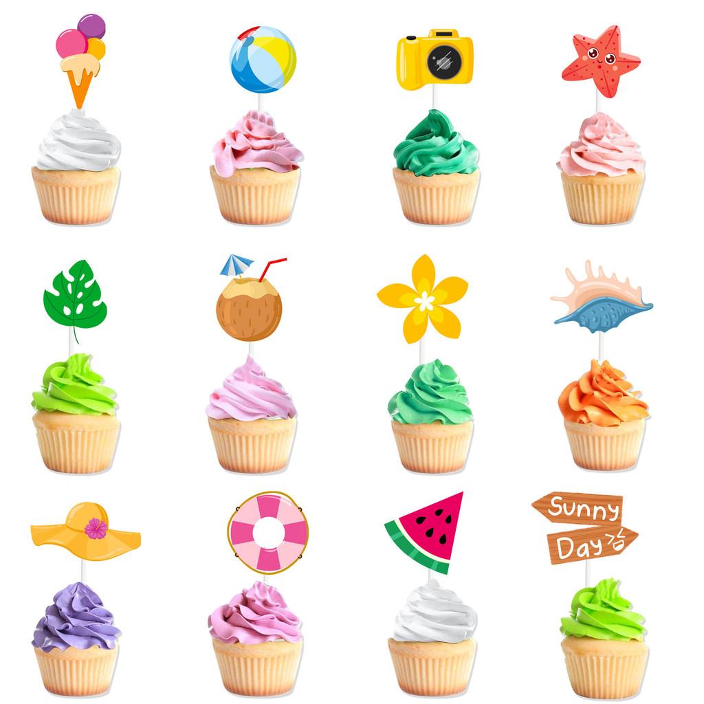 Summer Cake Party Toppers With Paper Flag Inserts Kids Birthday Prop Festival