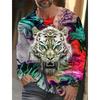 Design Trendy Men's Animal 3D Digital Printed Men's Round Neck Long Sleeved T-shirt Casual American T-shirt