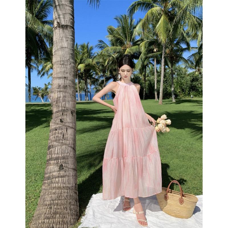 Женские летние свободные длинные жилеты без рукавов с завязками и висячей шеей, жилет с принтом тай-дай, темпераментные платья