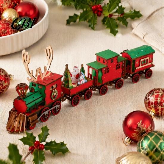 Kids Educational Toy DIY Wooden Christmas Train Craft Kit, Vintage Reindeer Locomotive Puzzle Model, Kit Festive Tabletop Decor for Holiday, Creative
