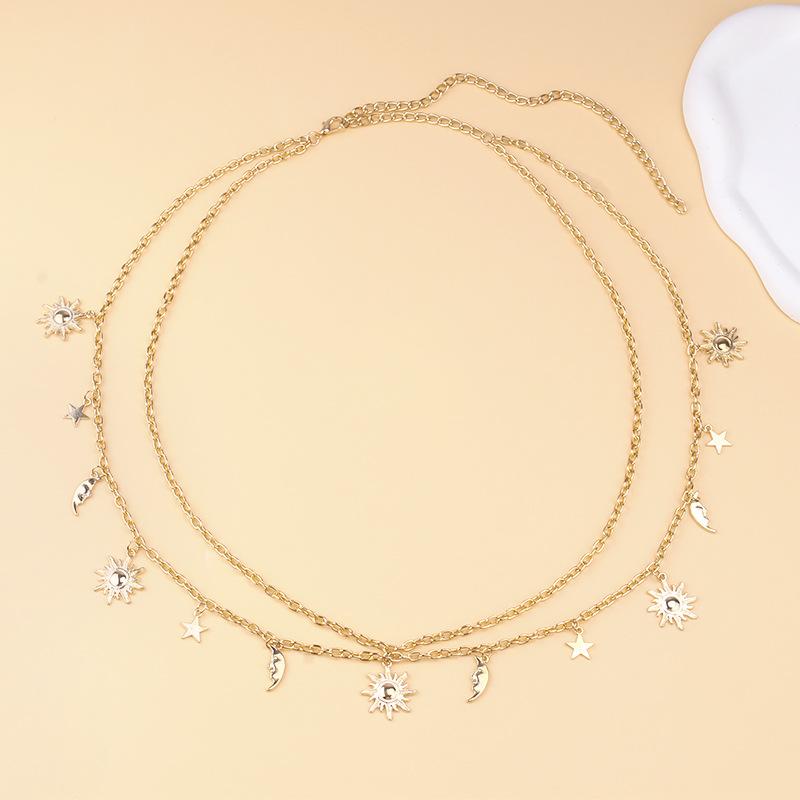 Personality Double-deck Retro Style Sun Moon Stars Tassels Alloy Waist Chain Ladies' Body Chain Jewelry