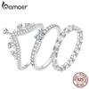 BAMOER 925 Sterling Silver Crown Zircon Ring for Women Shiny Heart Clear CZ Geometric Ring