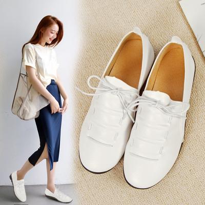 Весна новая корейская версия женская обувь мягкая кожа резиновая подошва повседневная универсальная плоская подошва Дуду женская обувь мягкая подошва одинарная обувь повседневная обувь