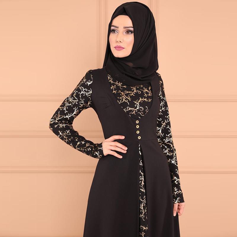 New Party Elegant Muslim Women Long Sleeve Dubai Kaftan Maxi Dress Printed Long Sleeve Maxi Dress Without Hijab