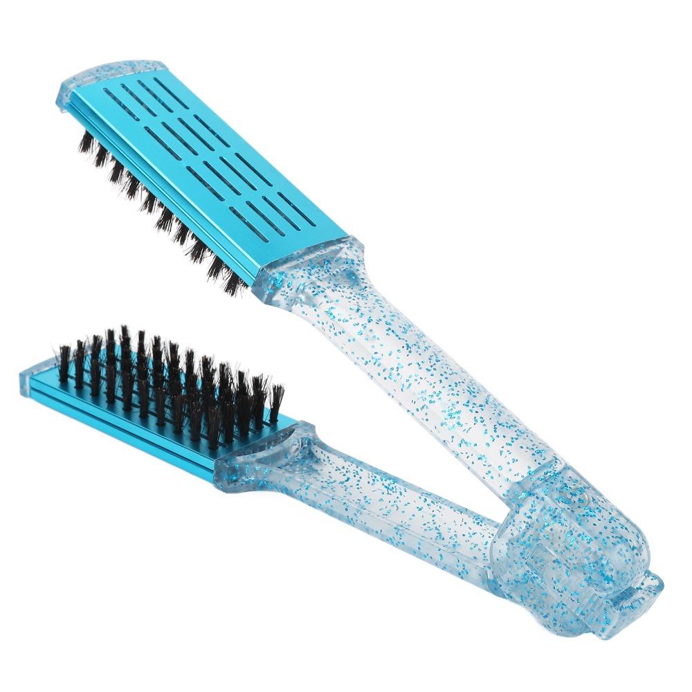 Blue Hair Straightener Clamp Brush ABS Straightening Clamp Brush Salon Use