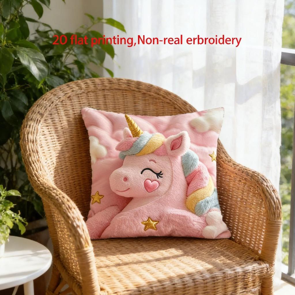 1Pc Cute Unicorn Pink Pillow Cover Double-Sided Machine Washable Cushion Case For Living Room Sofa Bedroom Decor