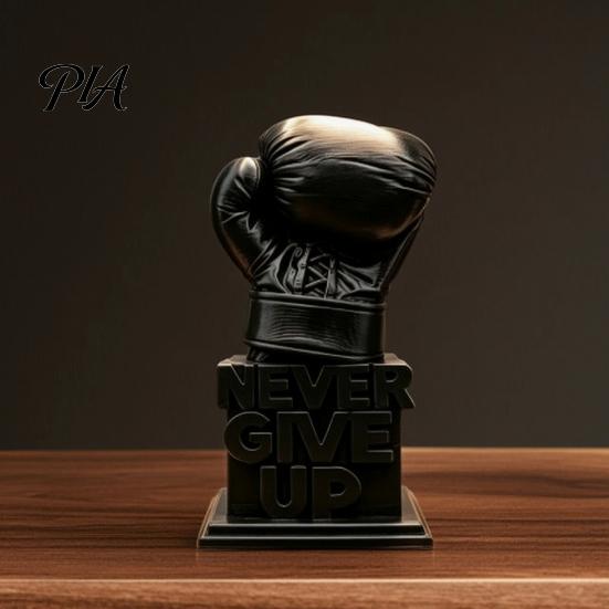 Boxing Glove Desk Decor 3D Printed Figurine, Never Give Up Inspirational Motivational Durable PLA Sculpture Statue, Resin Encouragement for