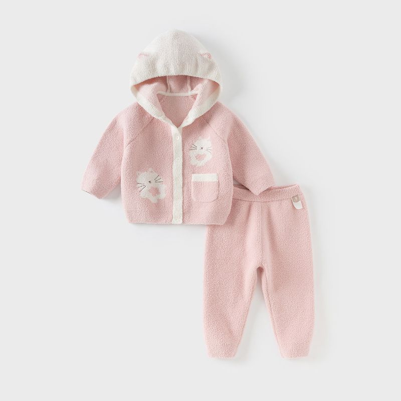David Bella Kidsren's Home Clothes Winter Girls' Half-Velvet Baby Chenille Suit Warm Clothes Pajamas