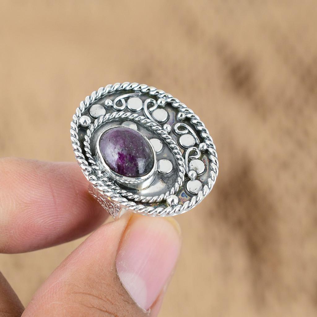 Oval Ruby Zoisite Gemstone Promise Wife Statement Boho New Ring Sterling Silver